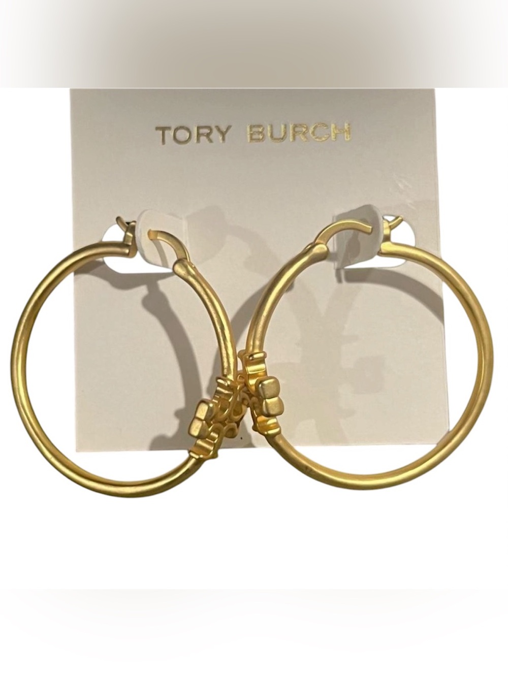 Tory Burch Matte Gold Logo Hoop Earrings